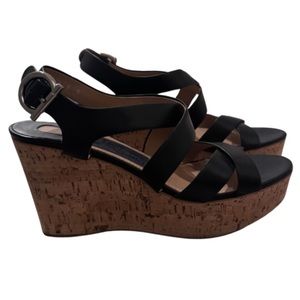 Ferragamo Black Leather Platform Wedge Sandals